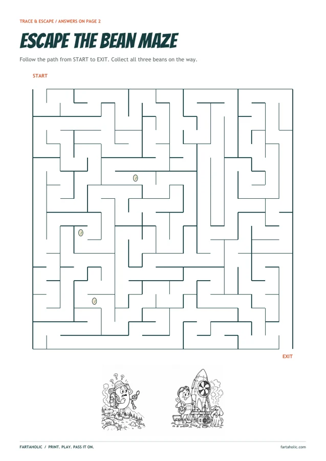 Actual printable preview: Escape the bean maze