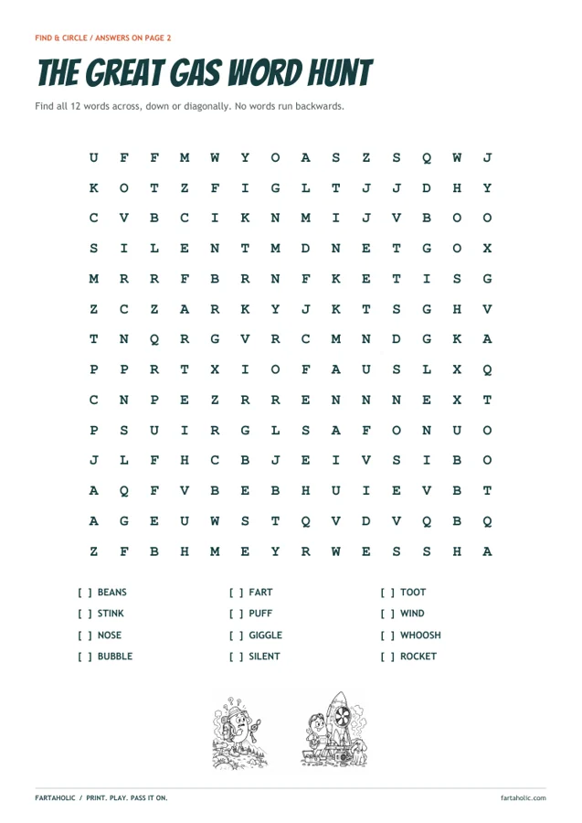 Actual printable preview: The great gas word hunt